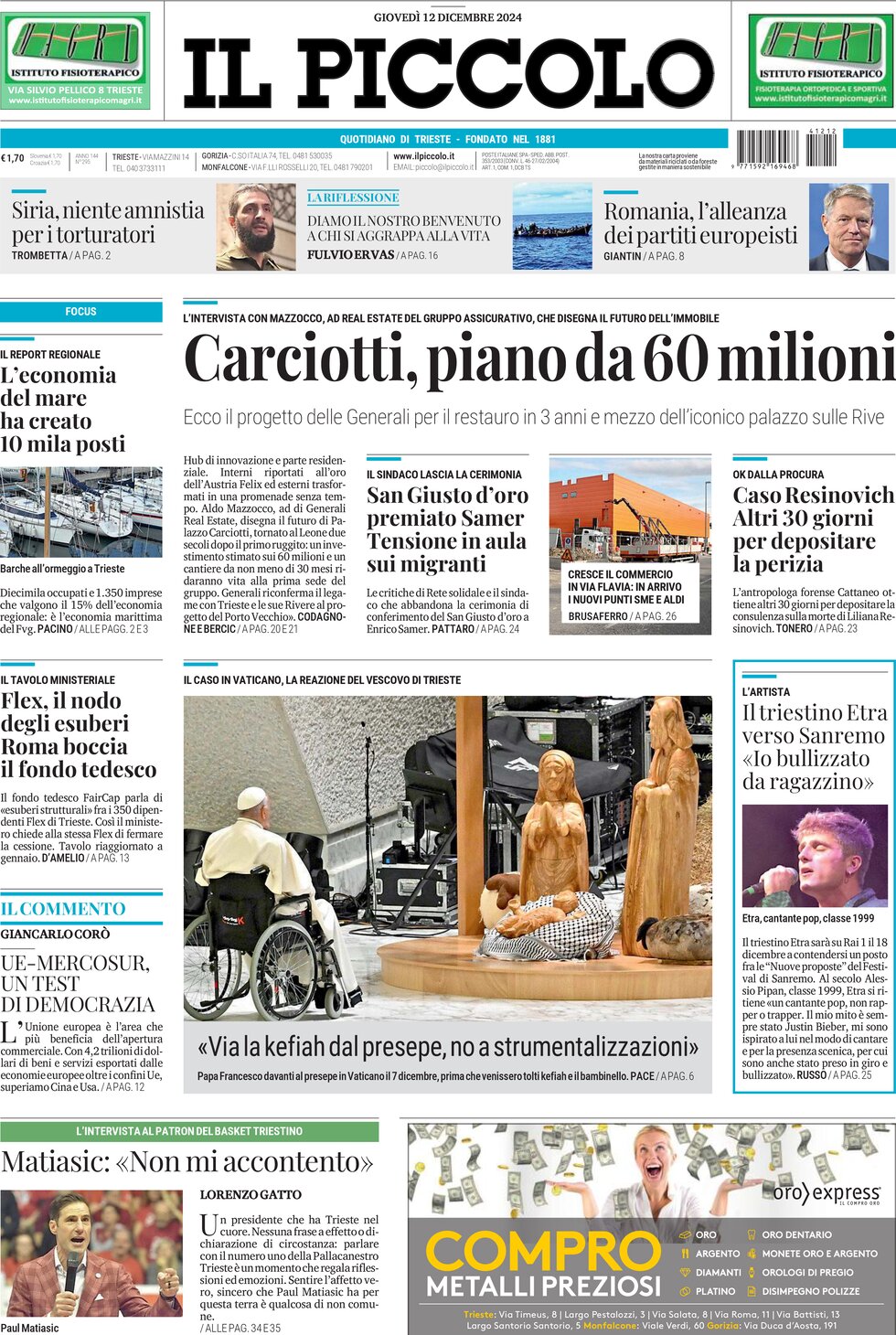 Il Piccolo, prima pagina