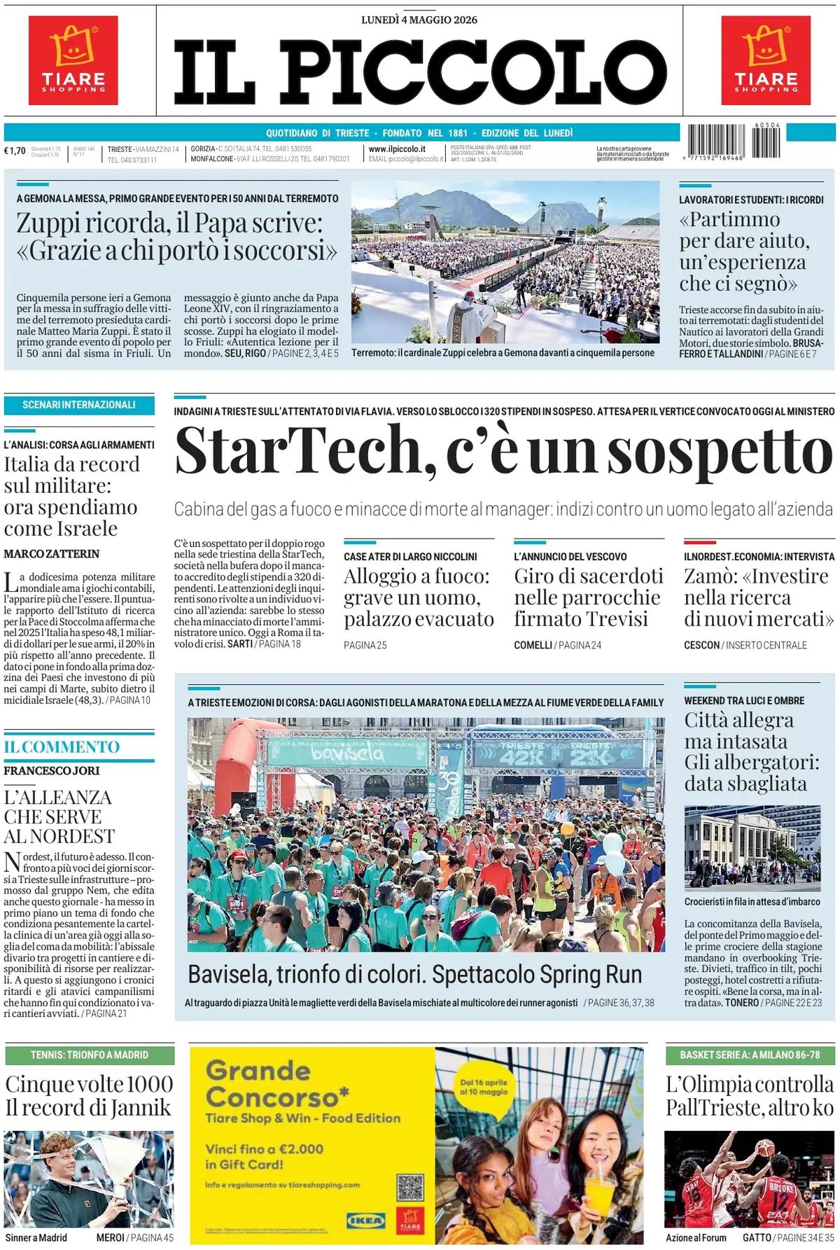 Il Piccolo, prima pagina
