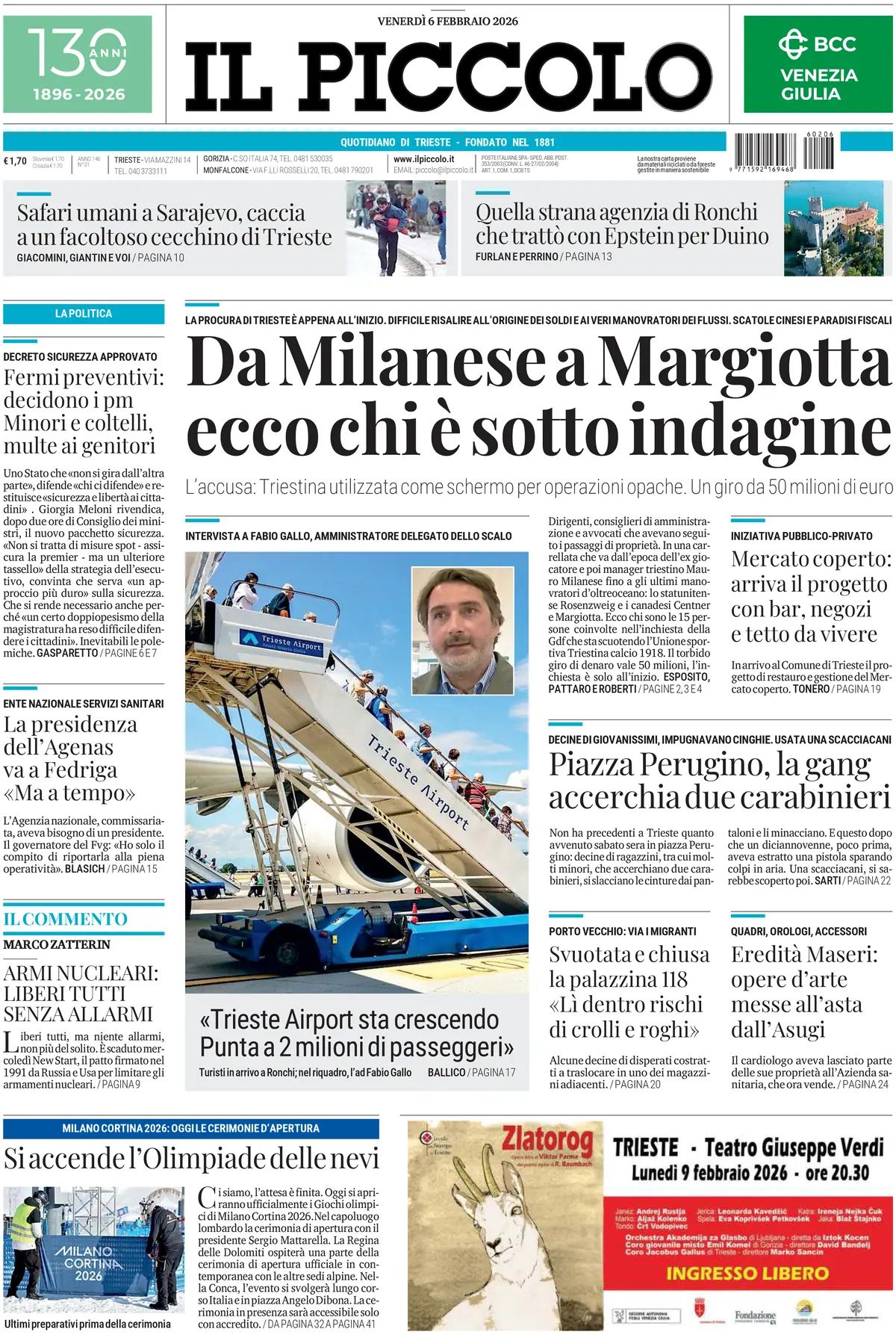 il piccolo di trieste prima pagina