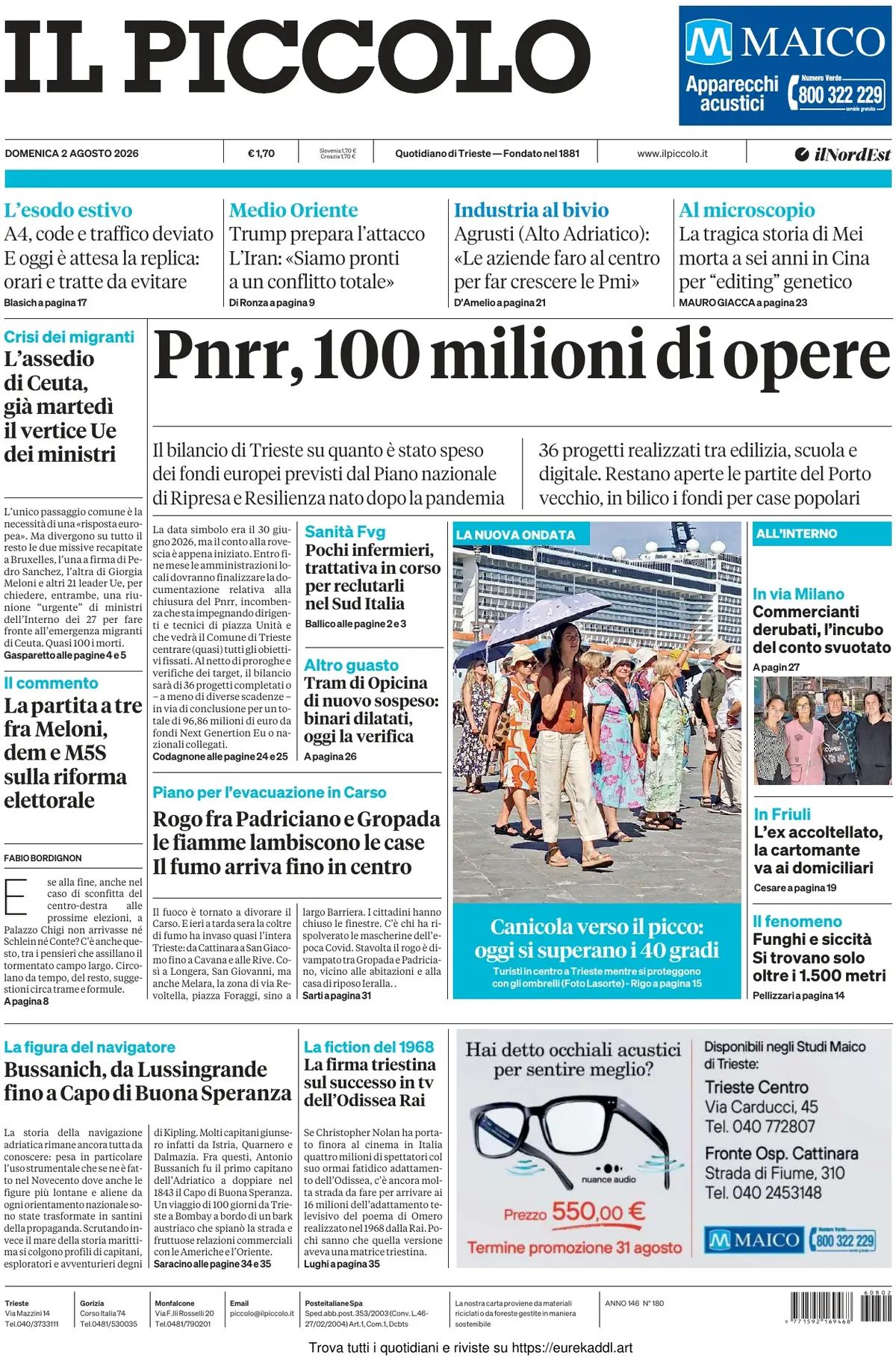 Il Piccolo, prima pagina