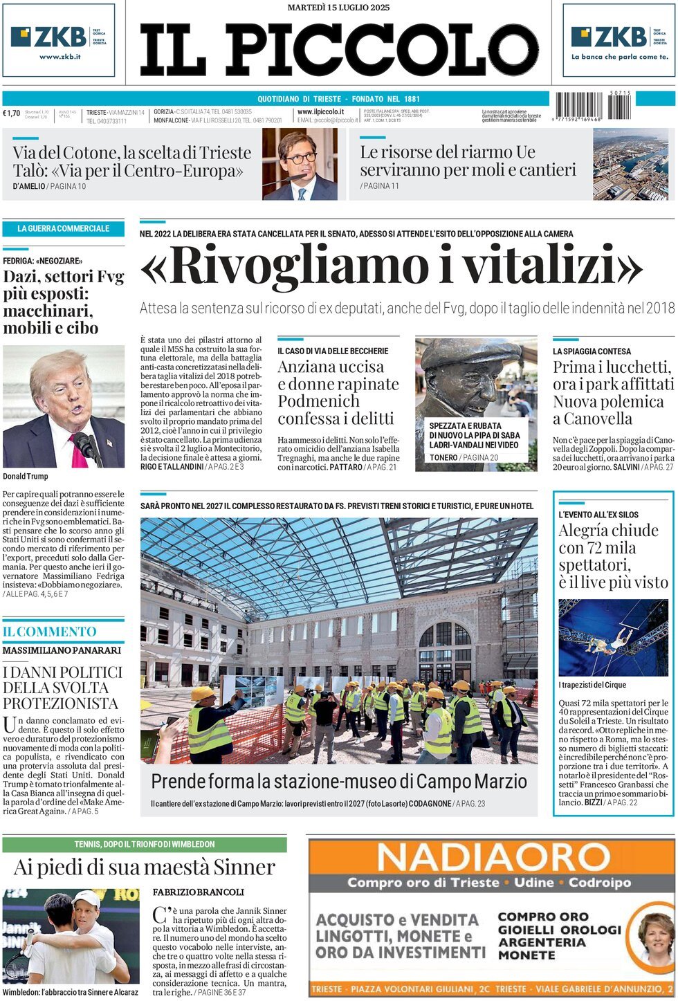 Il Piccolo, prima pagina
