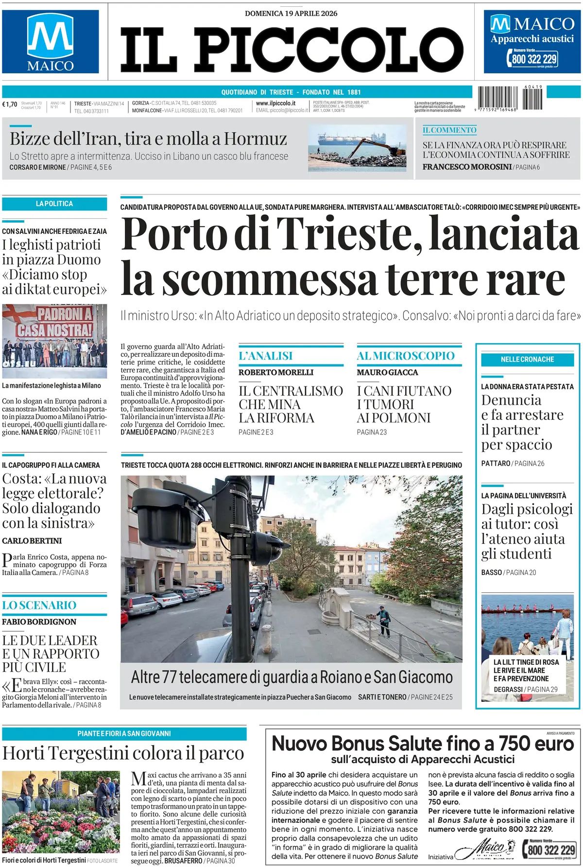 Il Piccolo, prima pagina