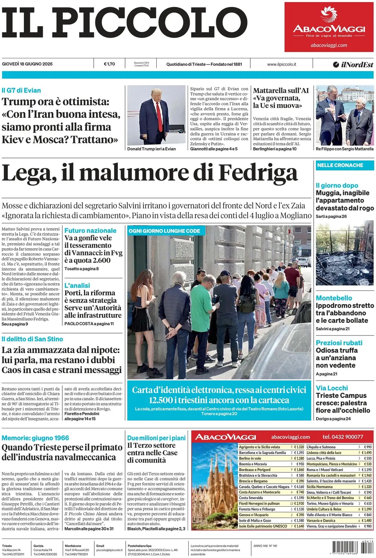 Il Piccolo, prima pagina