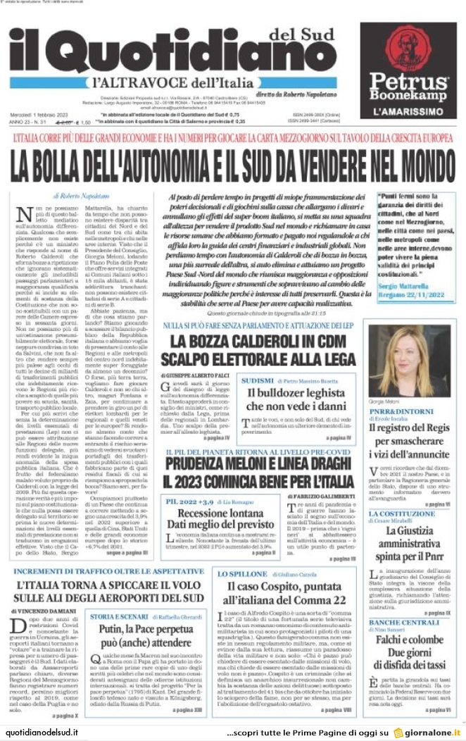 Il Quotidiano Del Sud, prima pagina