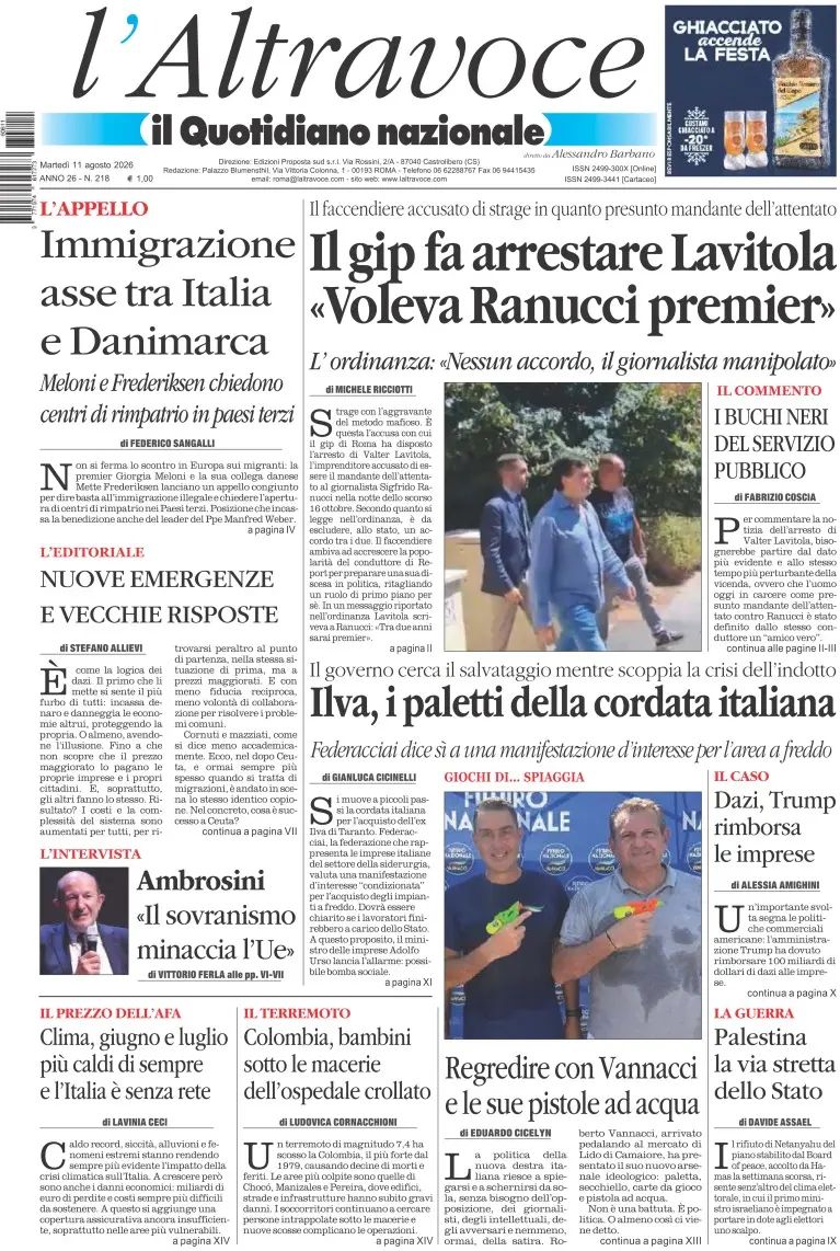 Il Quotidiano Del Sud, prima pagina