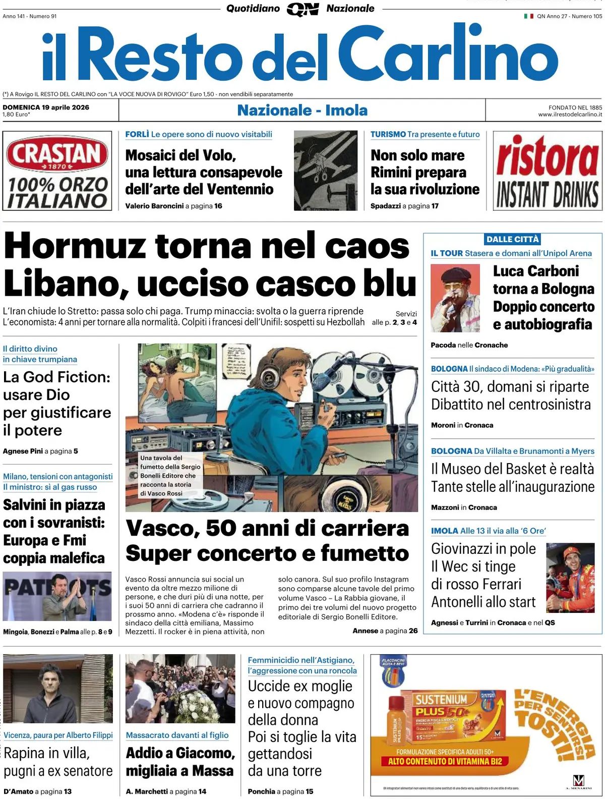 Il Resto Del Carlino, prima pagina