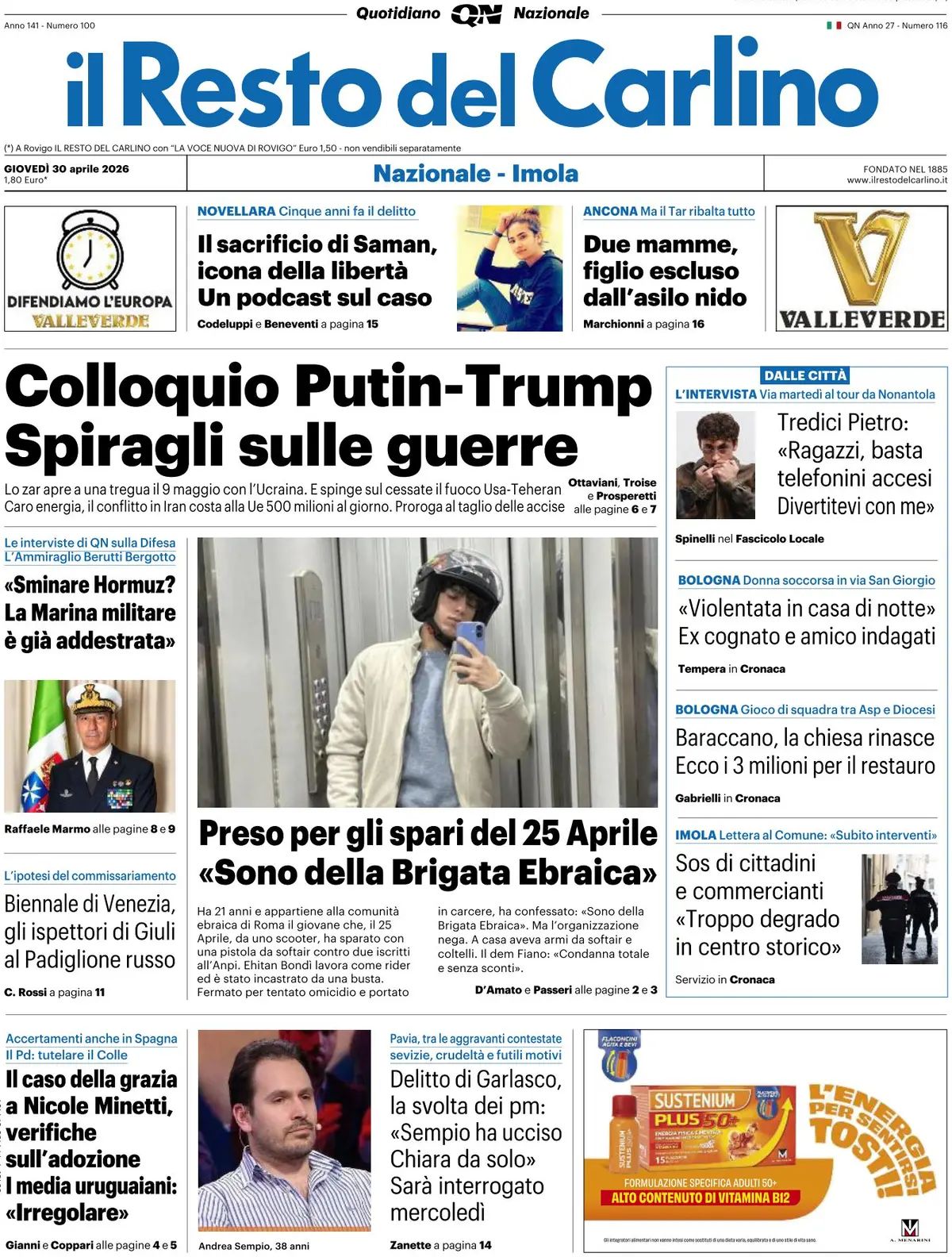 Il Resto Del Carlino, prima pagina