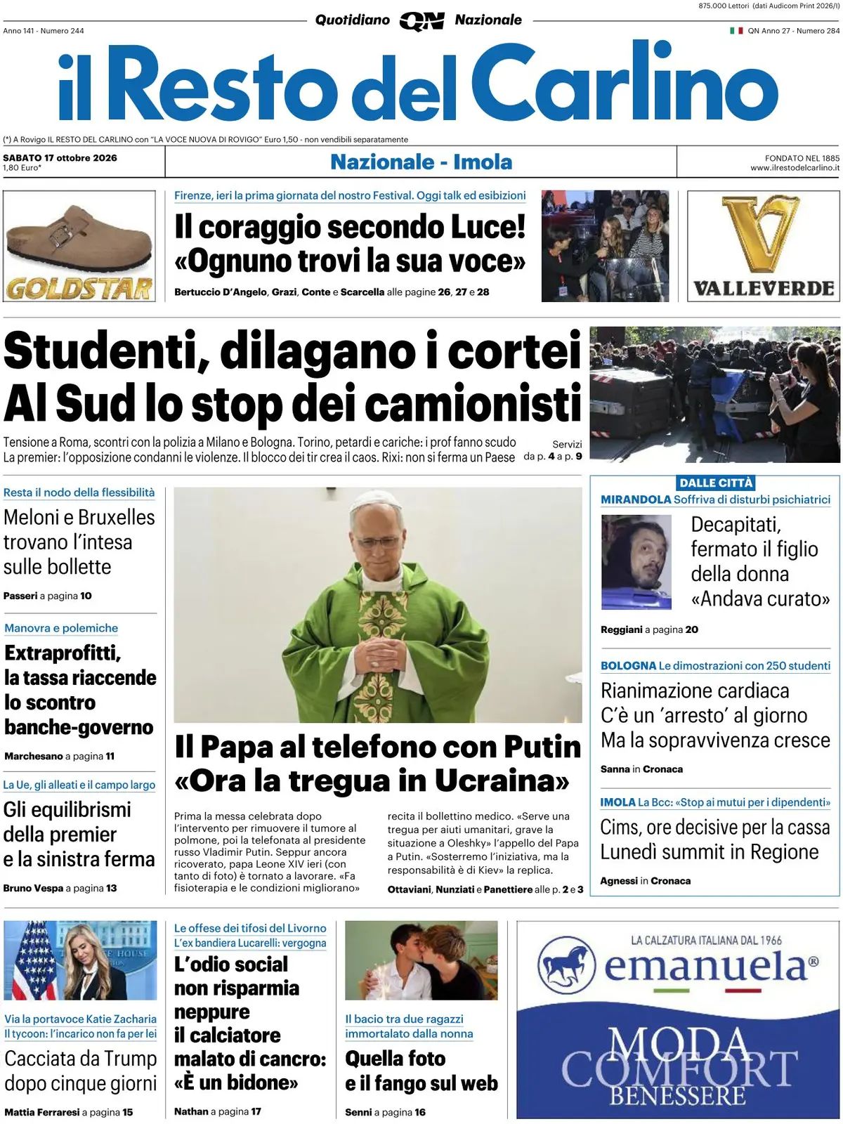 Il Resto Del Carlino, prima pagina