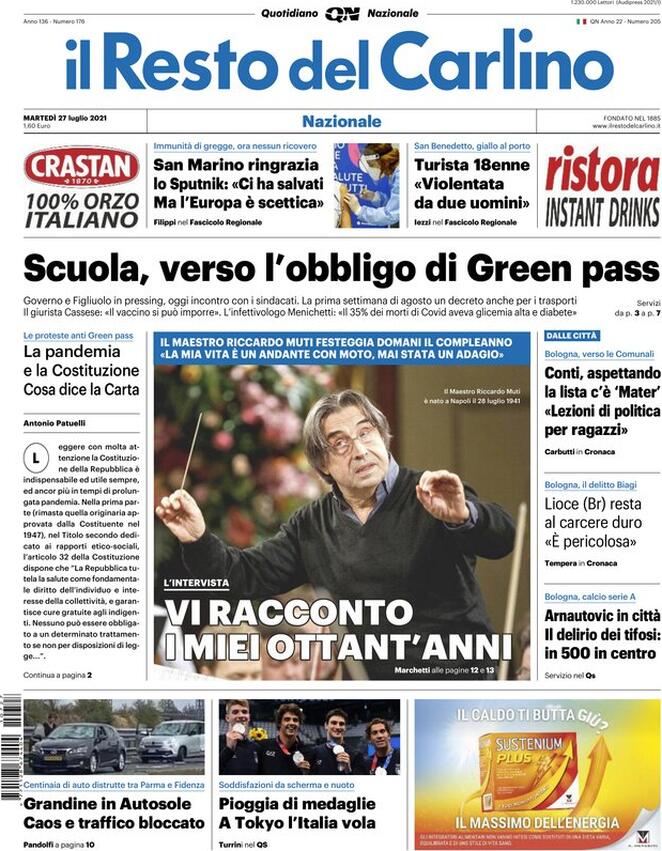 Il Resto Del Carlino, prima pagina