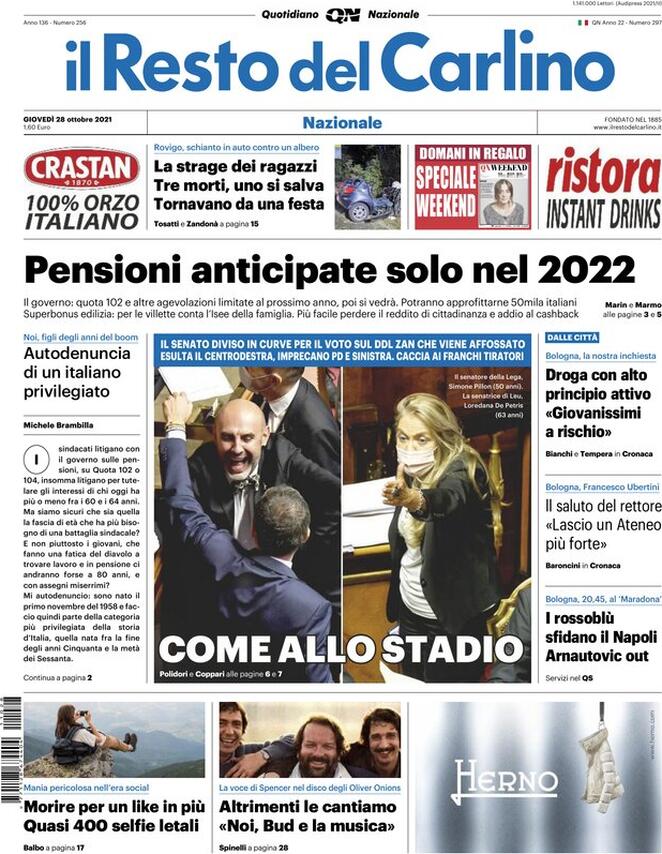 Il Resto Del Carlino, prima pagina