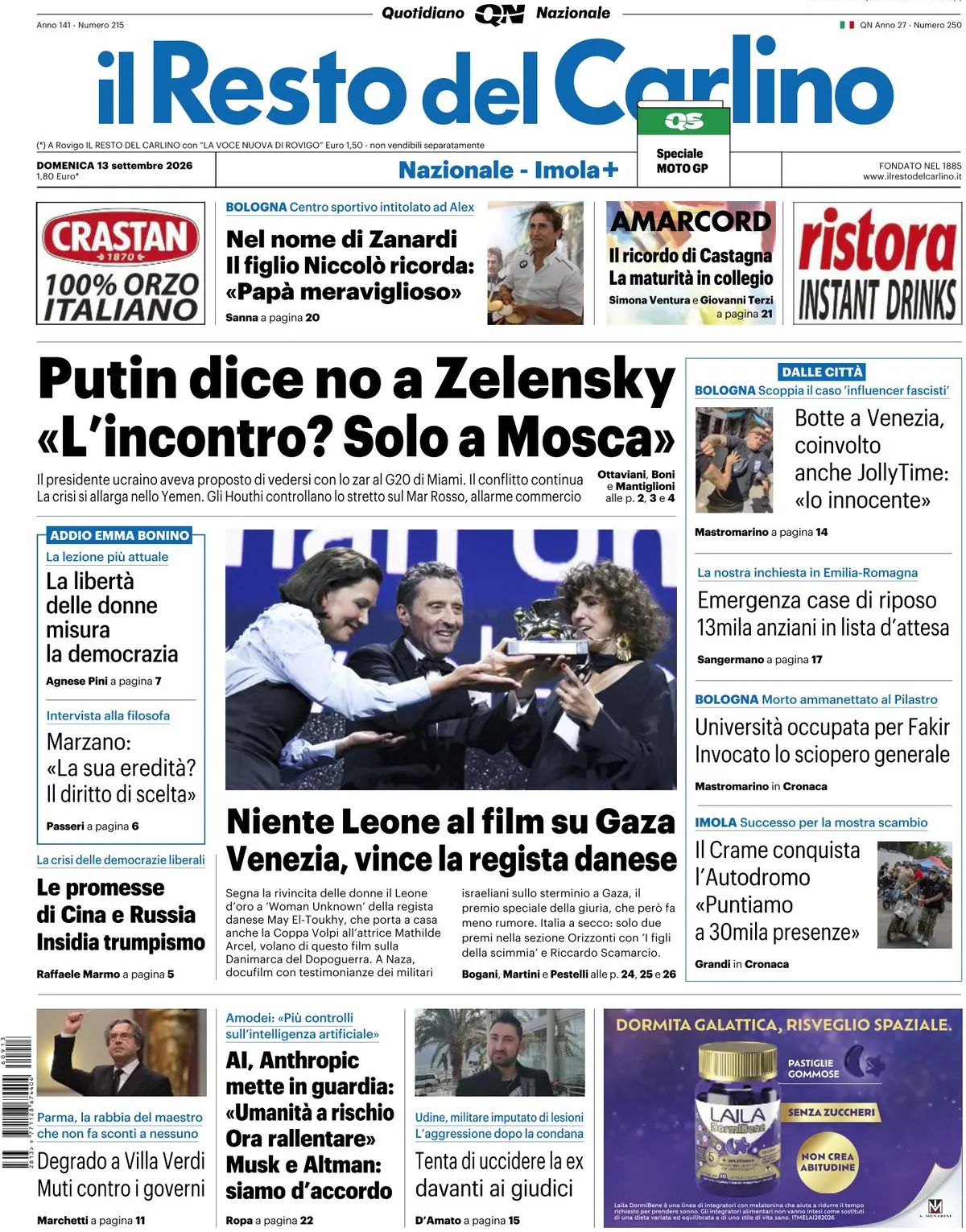 Il Resto Del Carlino, prima pagina