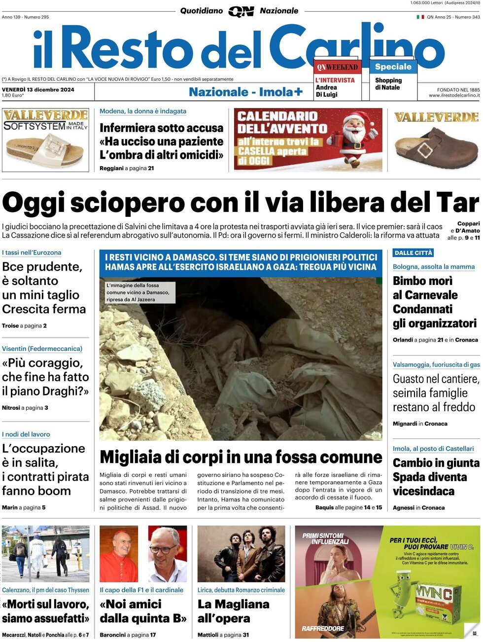 Il Resto Del Carlino, prima pagina