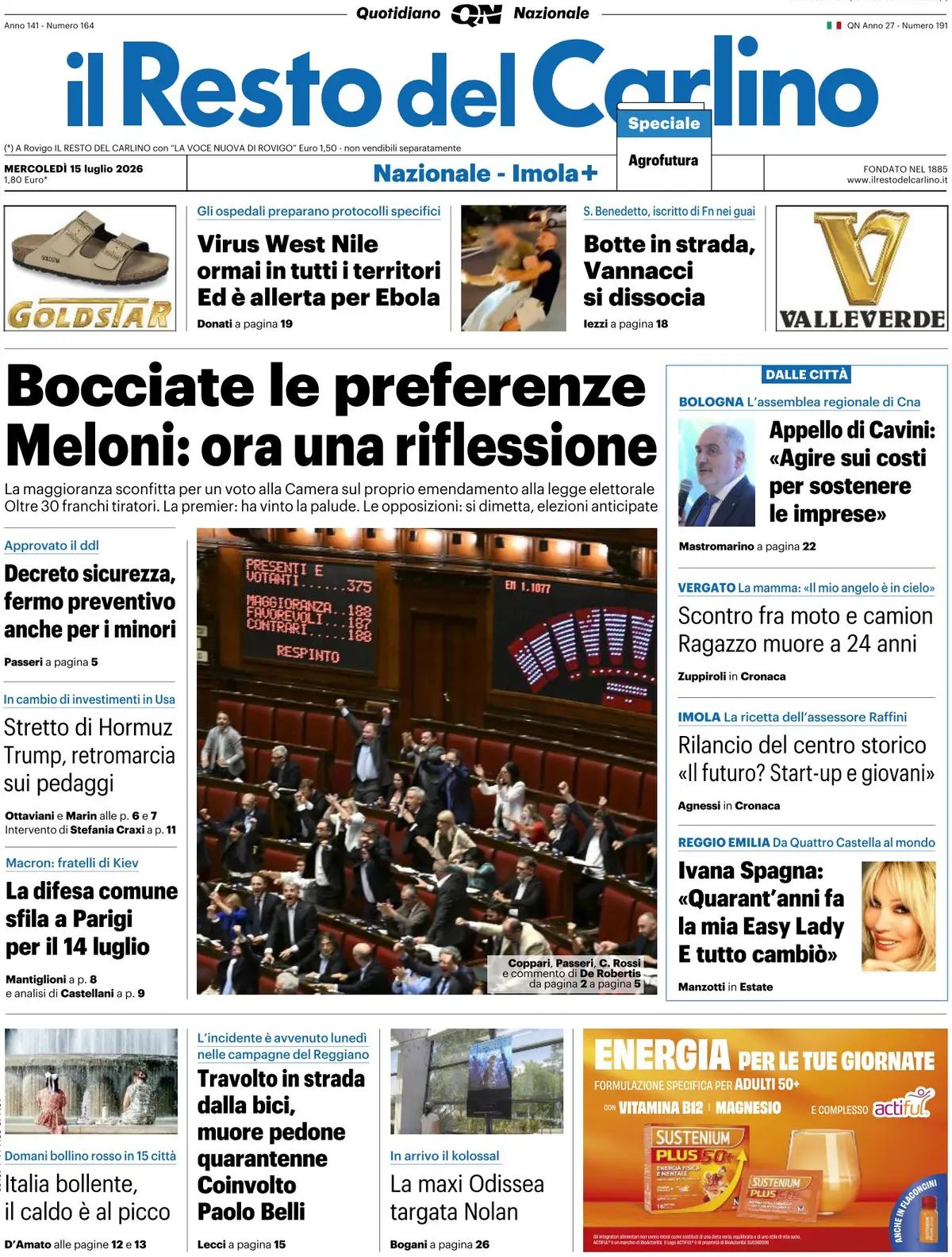 Il Resto Del Carlino, prima pagina