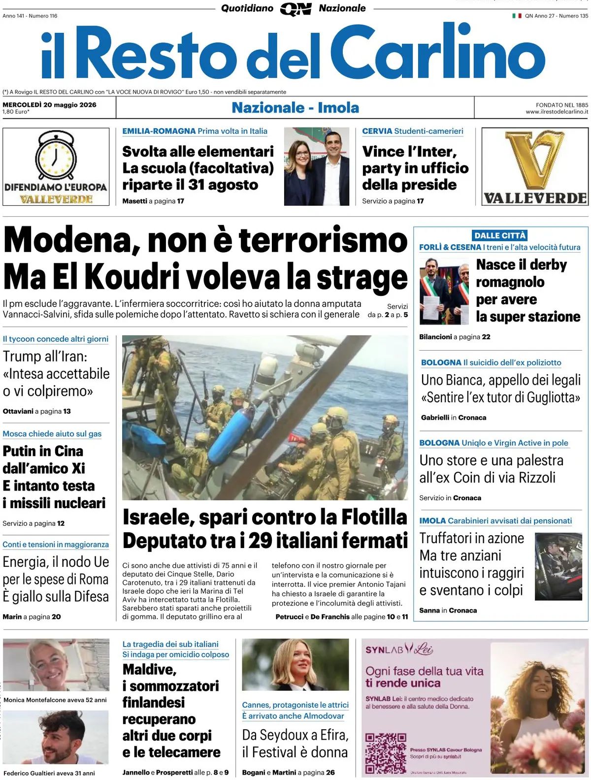 Il Resto Del Carlino, prima pagina