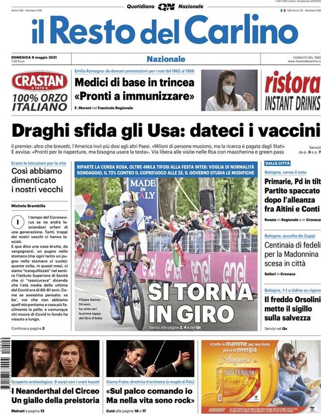 Il Resto Del Carlino, prima pagina