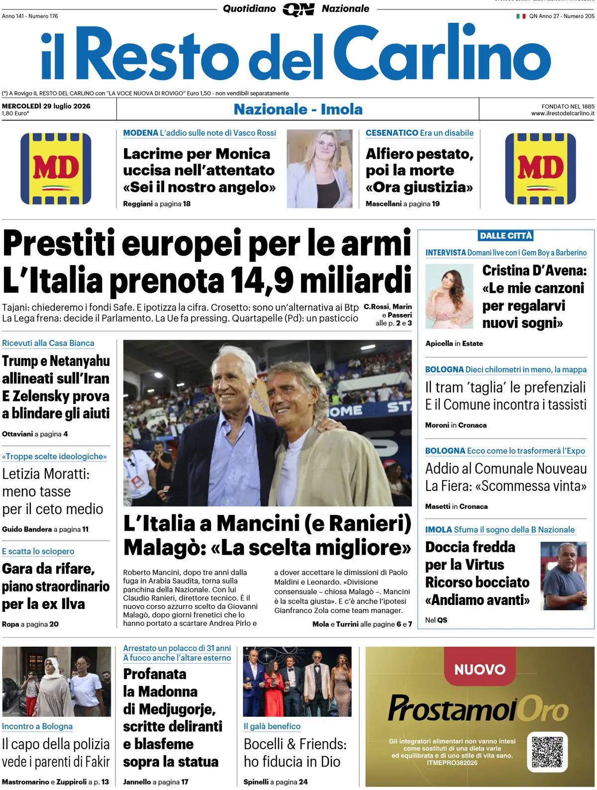 Il Resto Del Carlino, prima pagina
