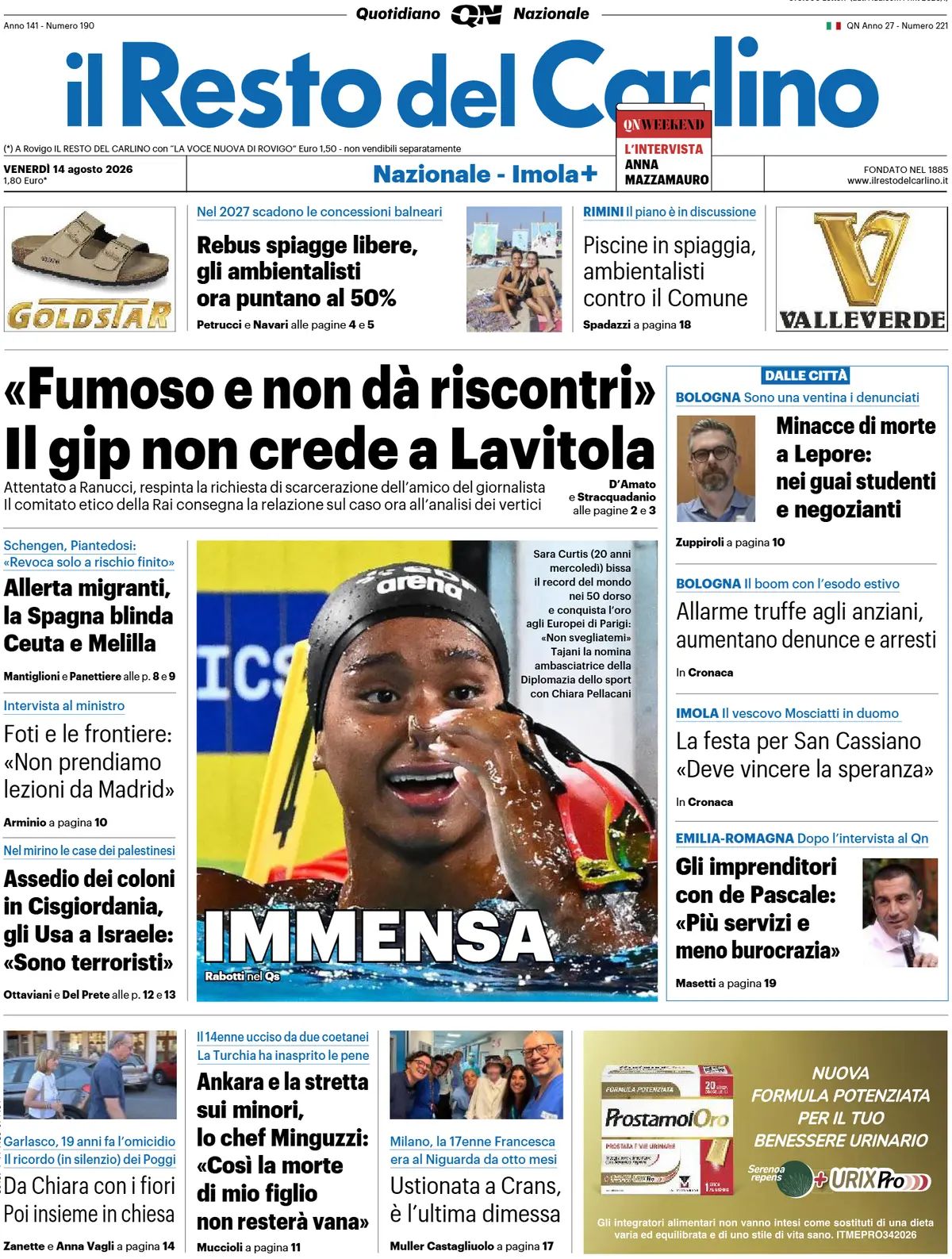 Il Resto Del Carlino, prima pagina