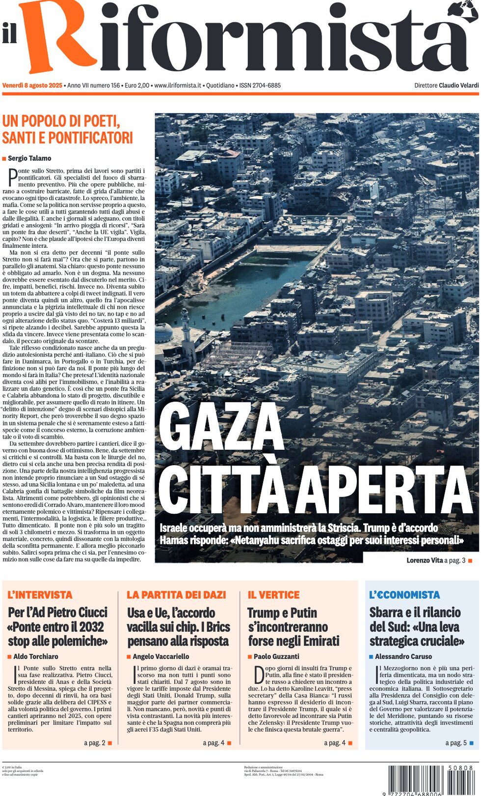 Il Riformista, prima pagina
