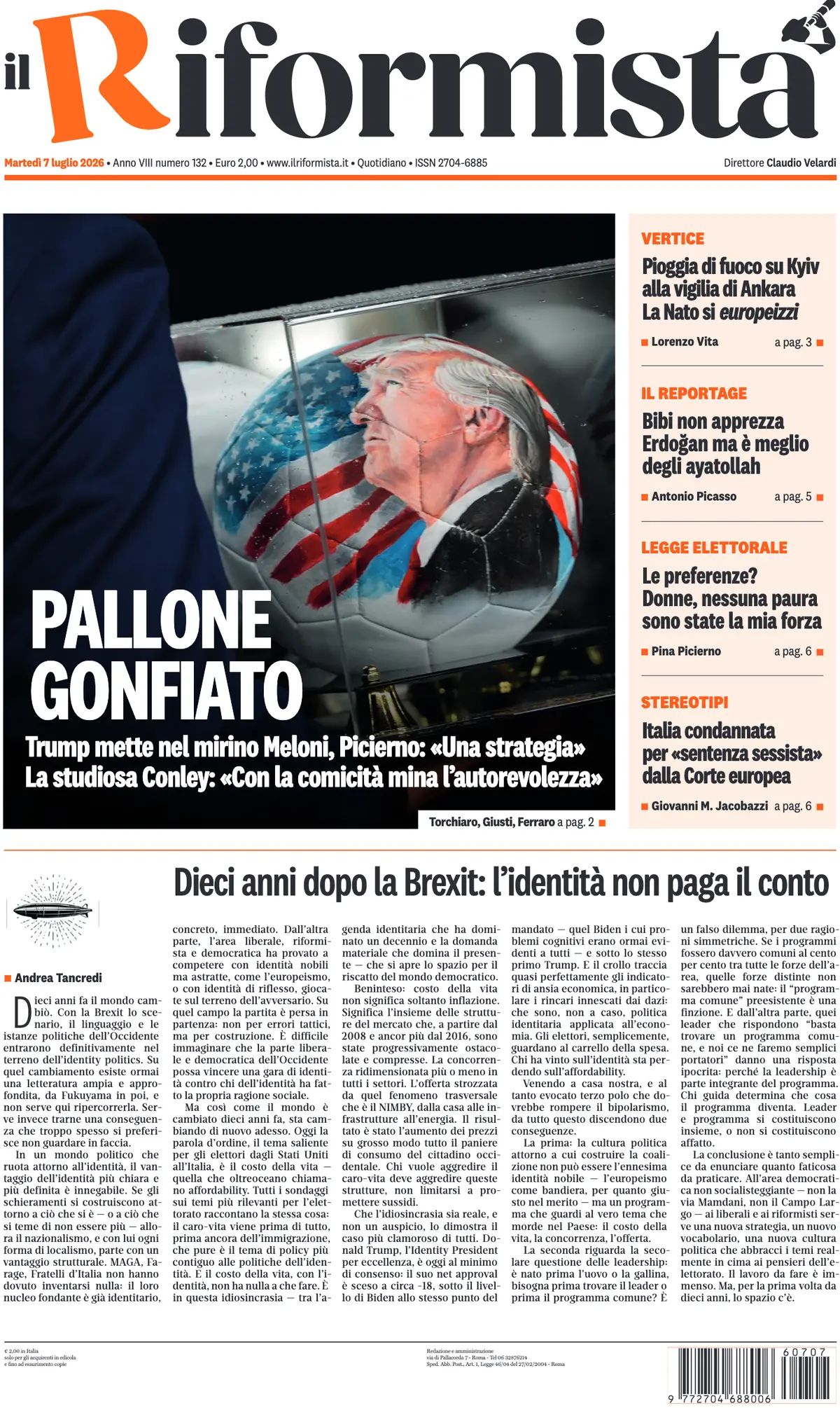 Il Riformista, prima pagina