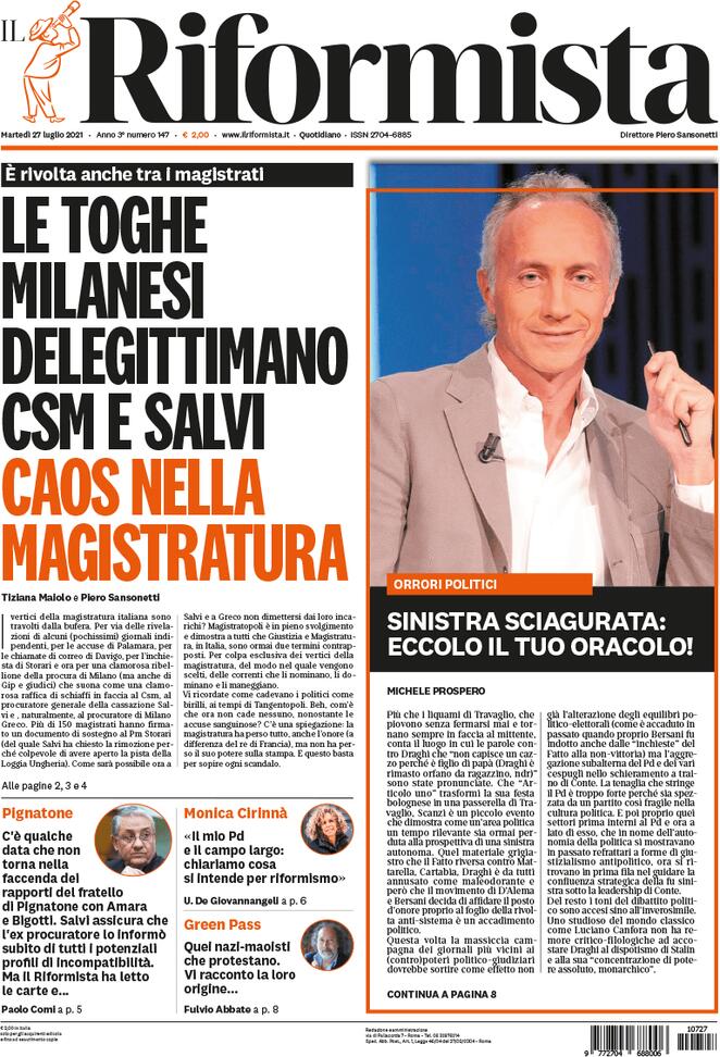 Il Riformista, prima pagina