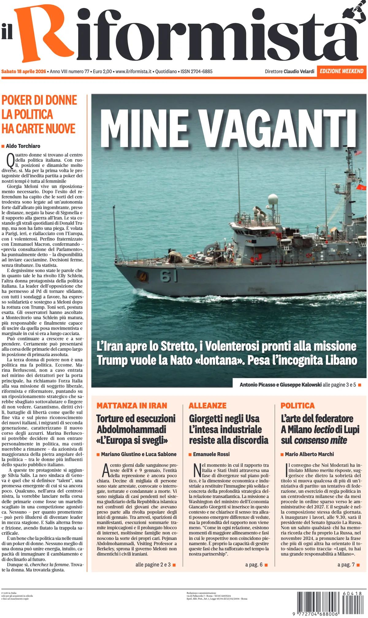 Il Riformista, prima pagina