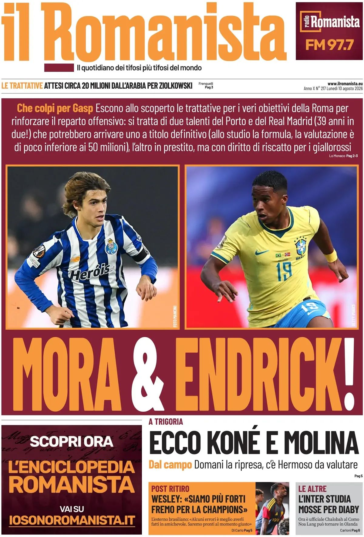 Il Romanista, prima pagina