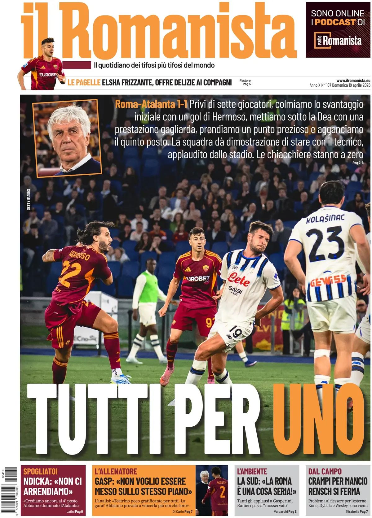 Il Romanista, prima pagina