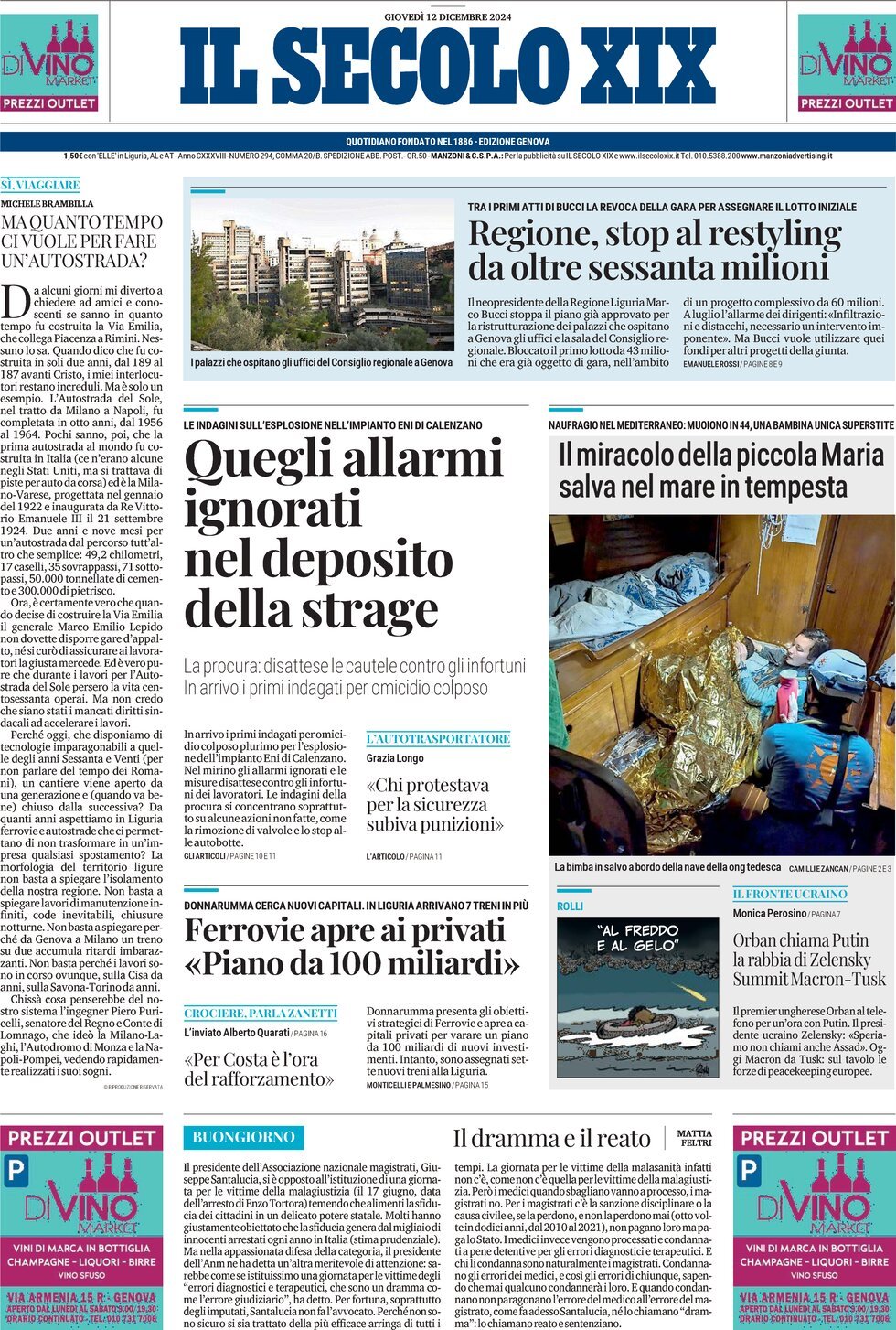 Il Secolo XIX, prima pagina