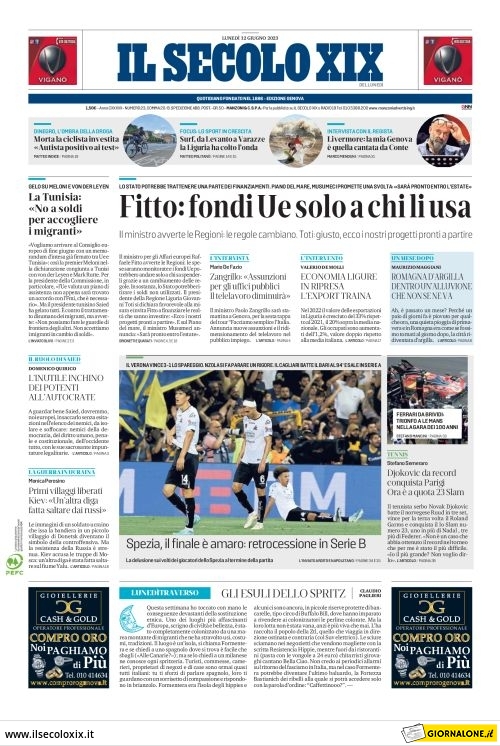 Il Secolo XIX, prima pagina