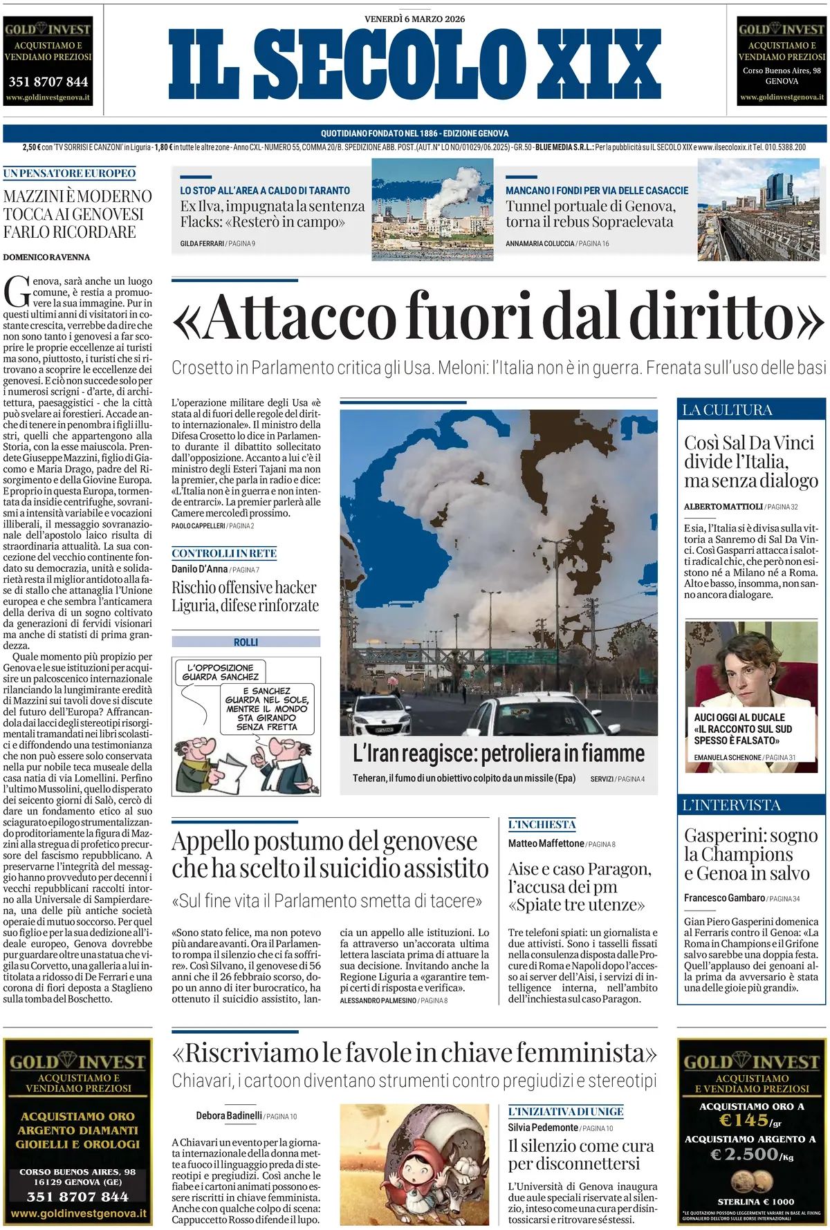 Il Secolo XIX, prima pagina