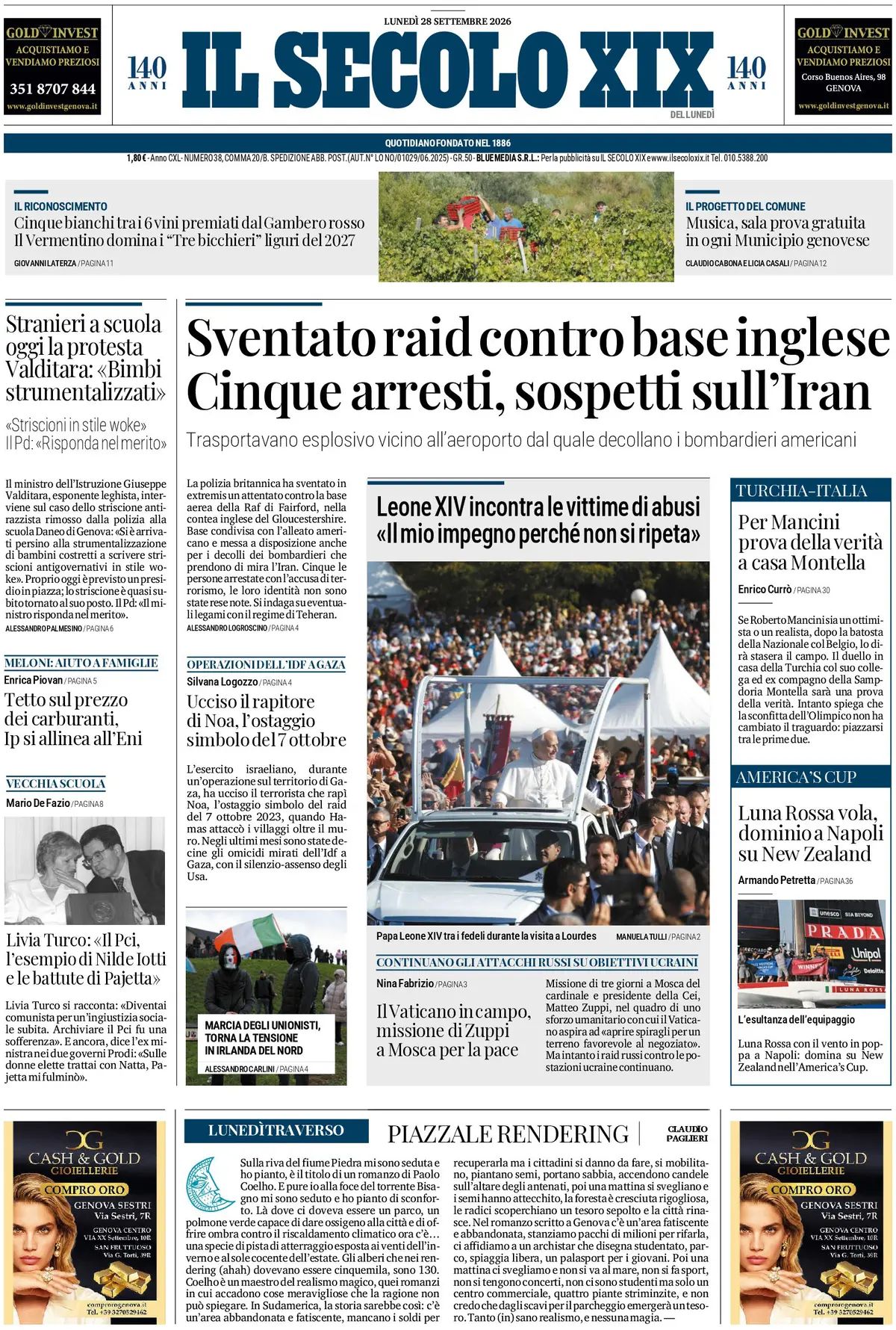 Il Secolo XIX, prima pagina