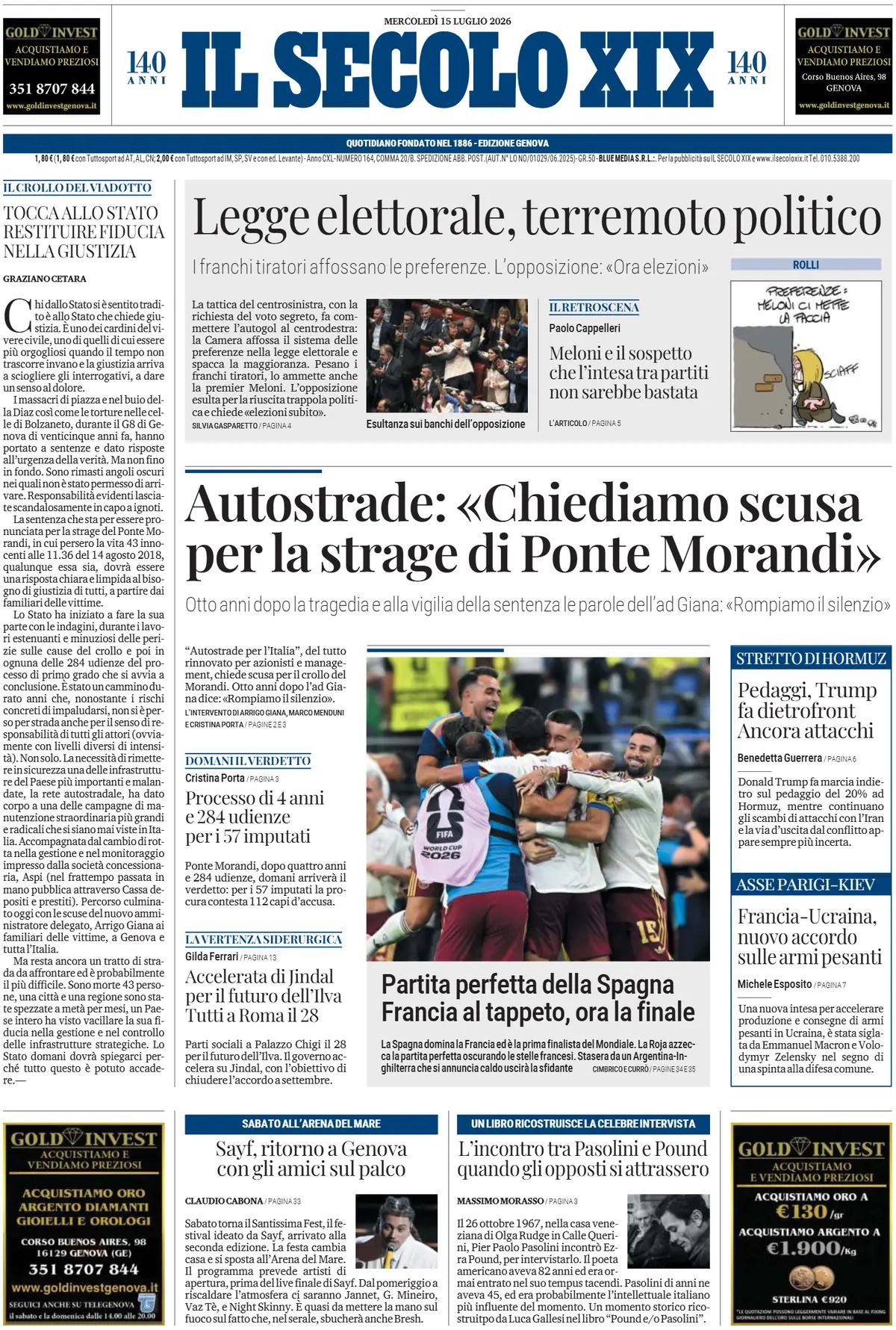 Il Secolo XIX, prima pagina