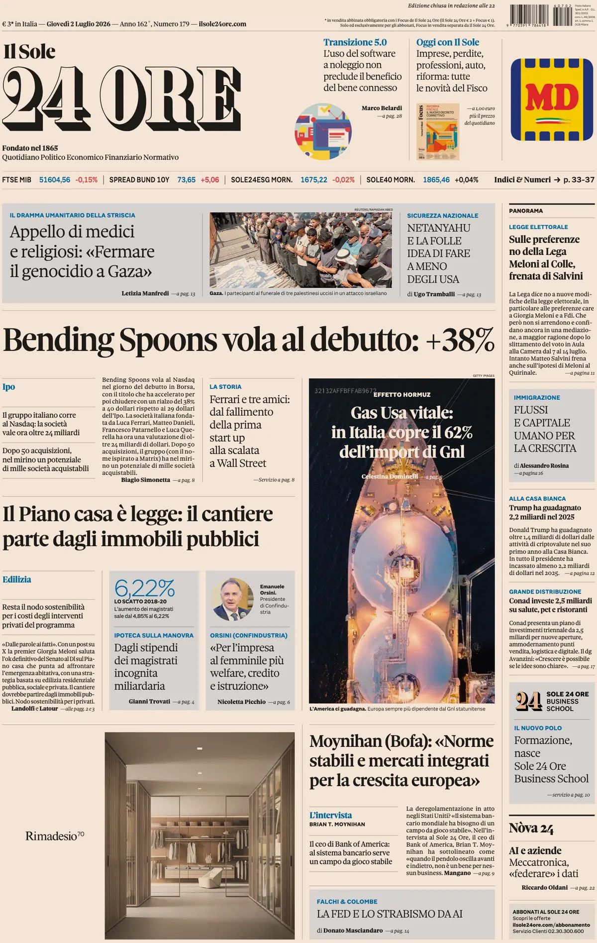 Il Sole 24 Ore, prima pagina