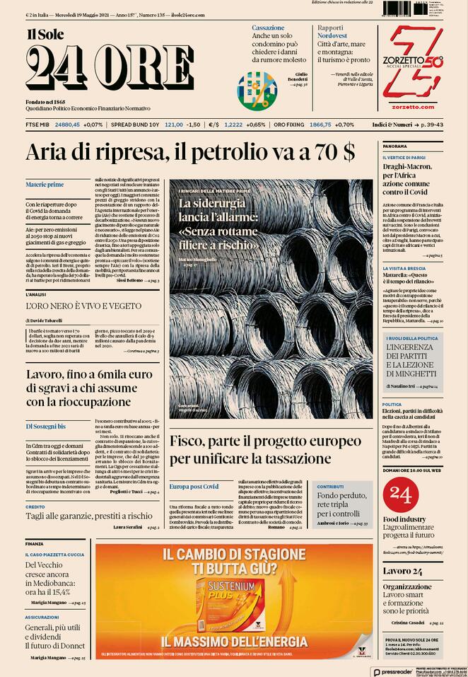 Prima pagina «Il Sole 24 Ore» Giornali.it