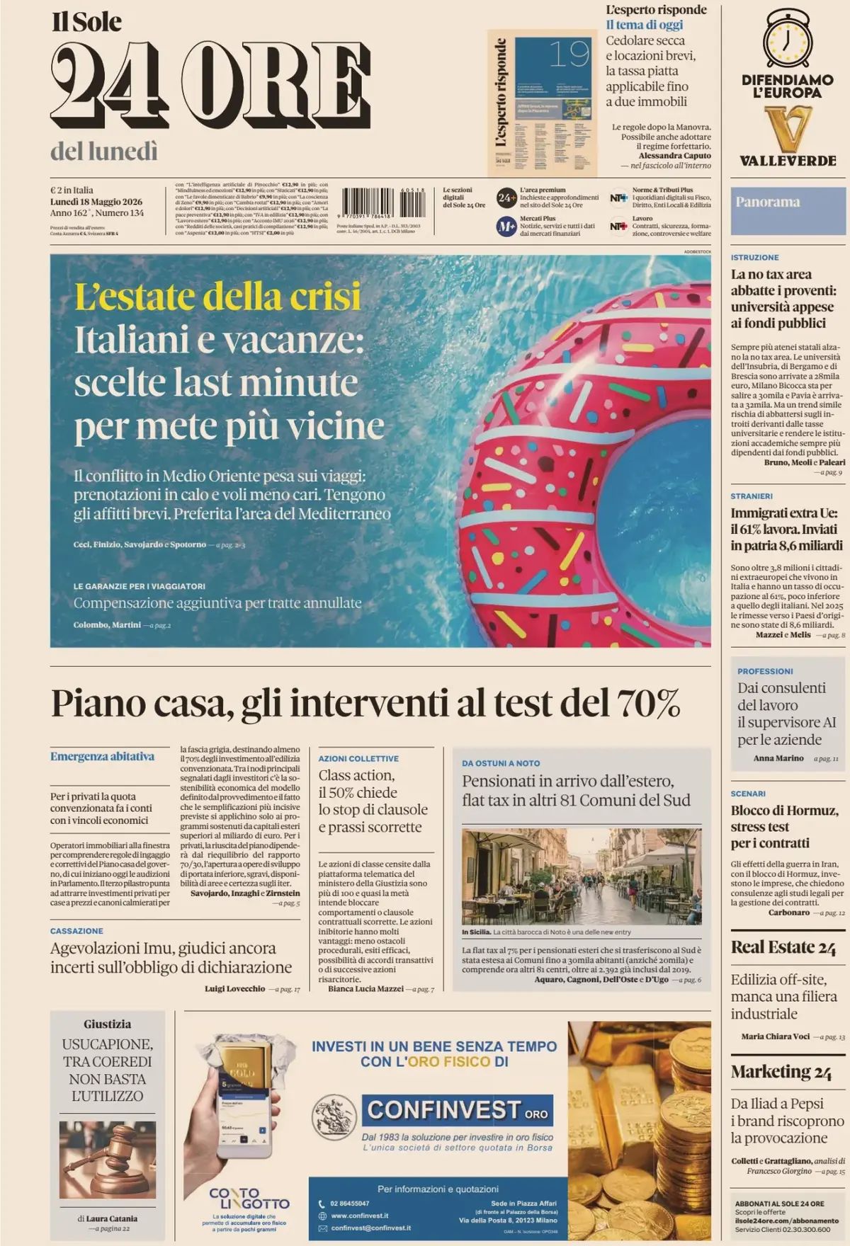 Il Sole 24 Ore, prima pagina