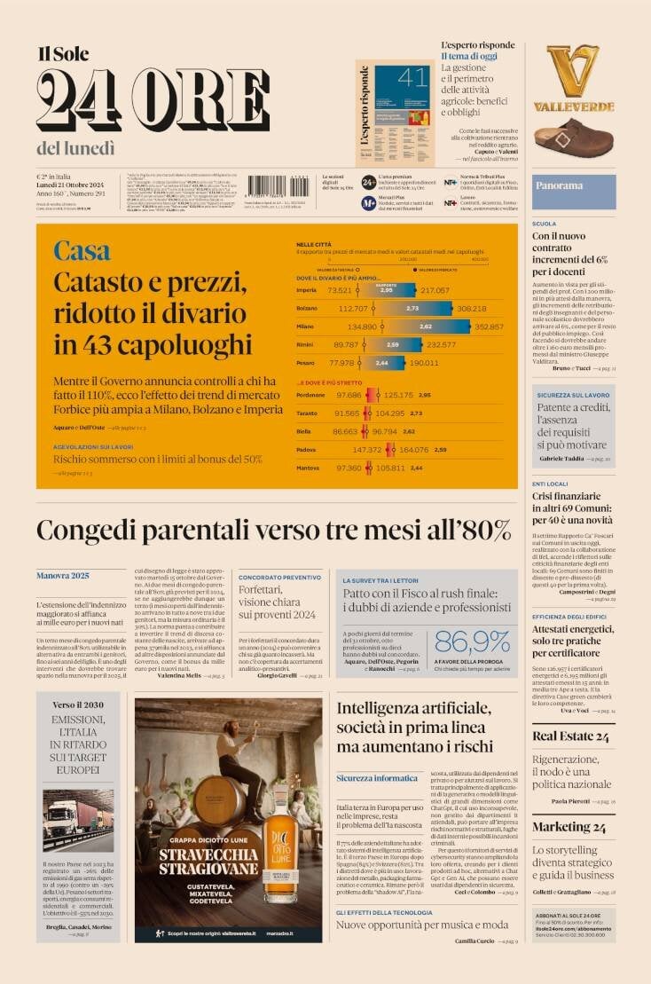 Il Sole 24 Ore, prima pagina