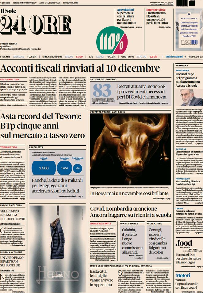 Il Sole 24 Ore, prima pagina