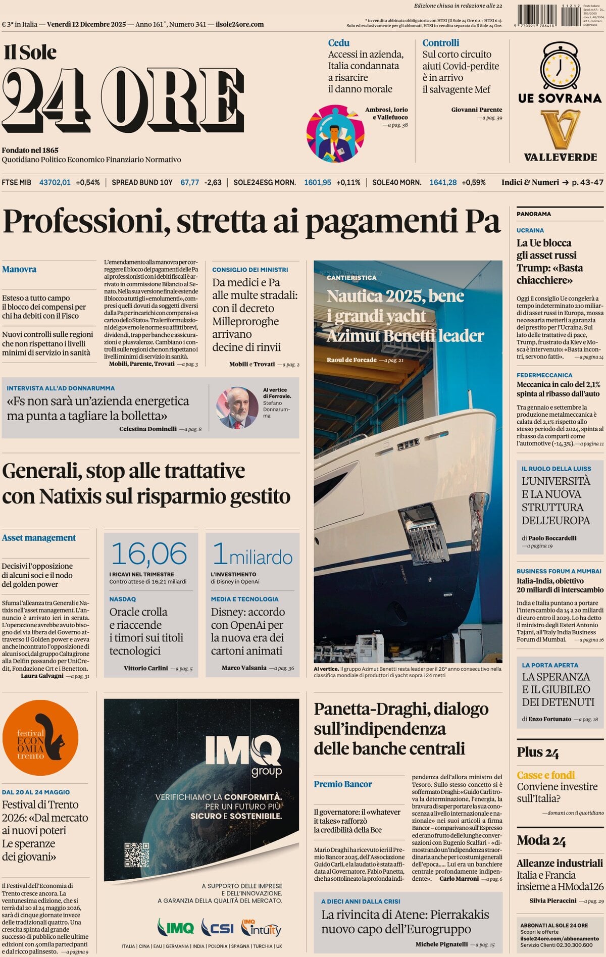 Il Sole 24 Ore, prima pagina