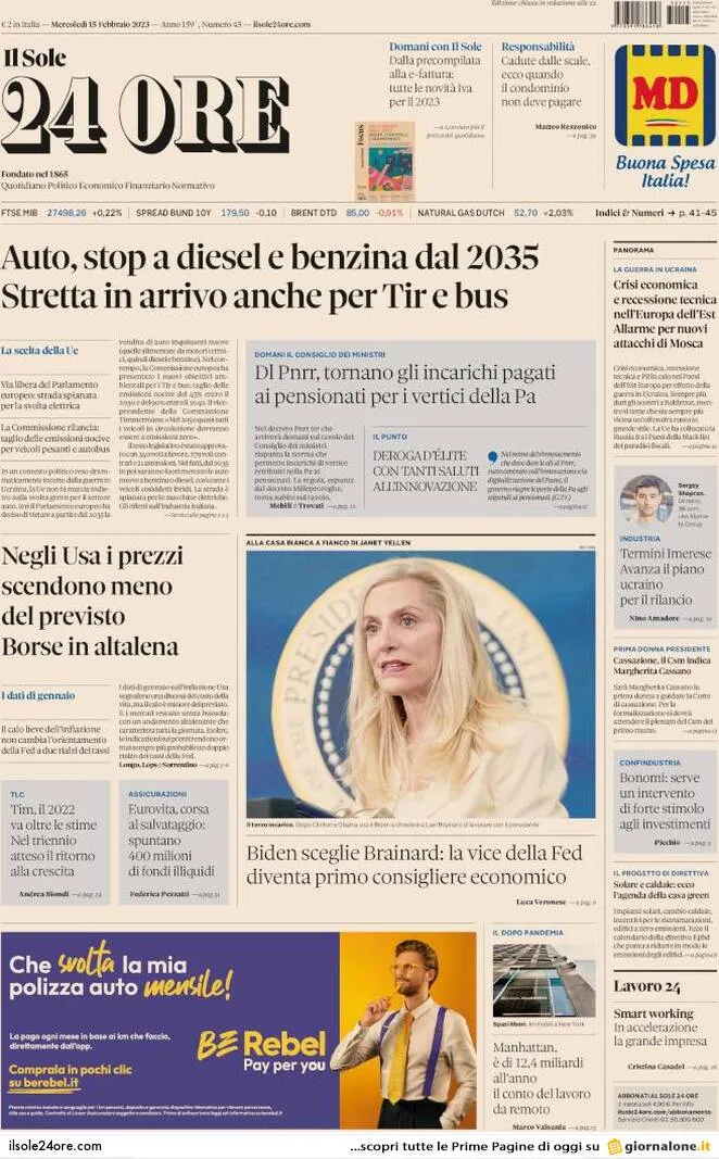 Prima pagina «Il Sole 24 Ore» Giornali.it