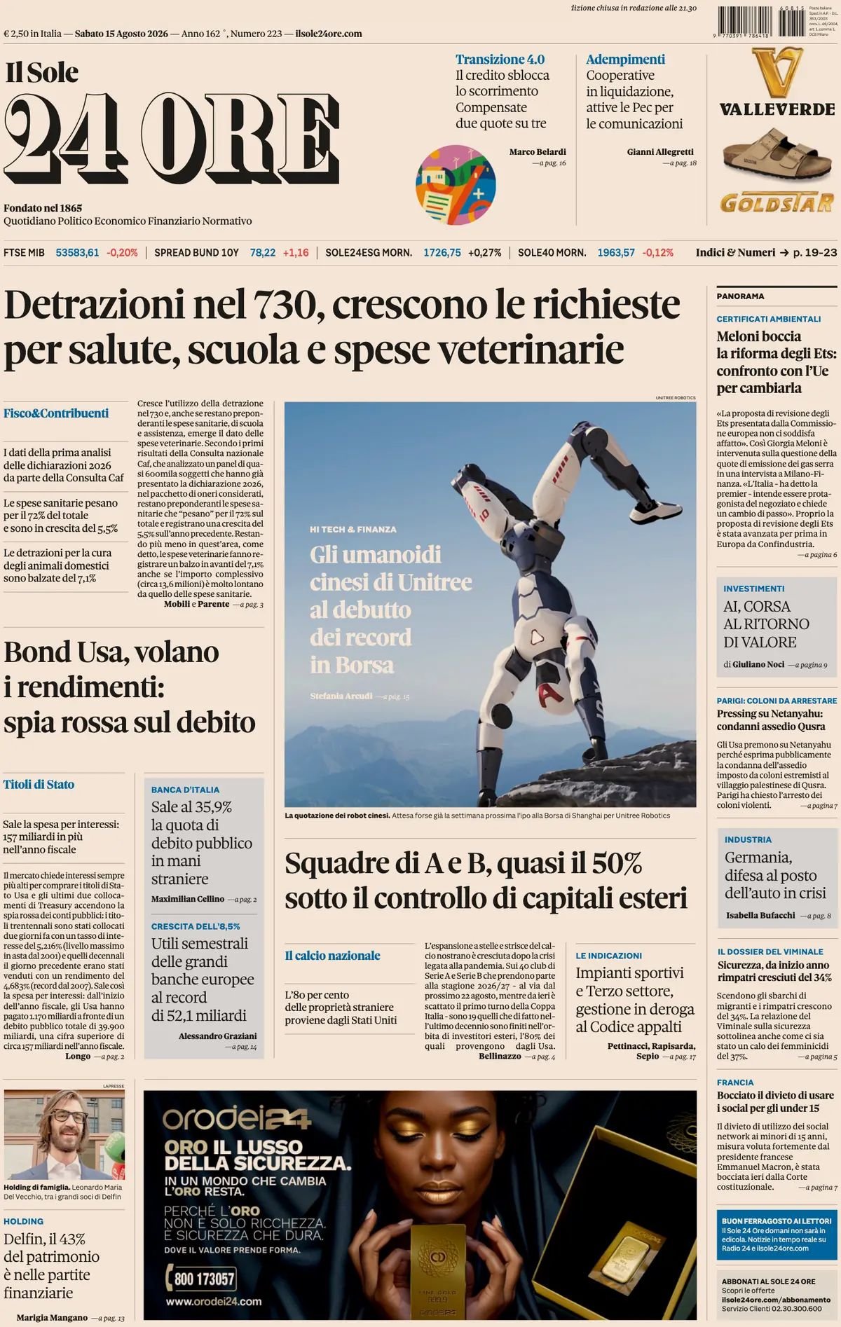 Il Sole 24 Ore, prima pagina