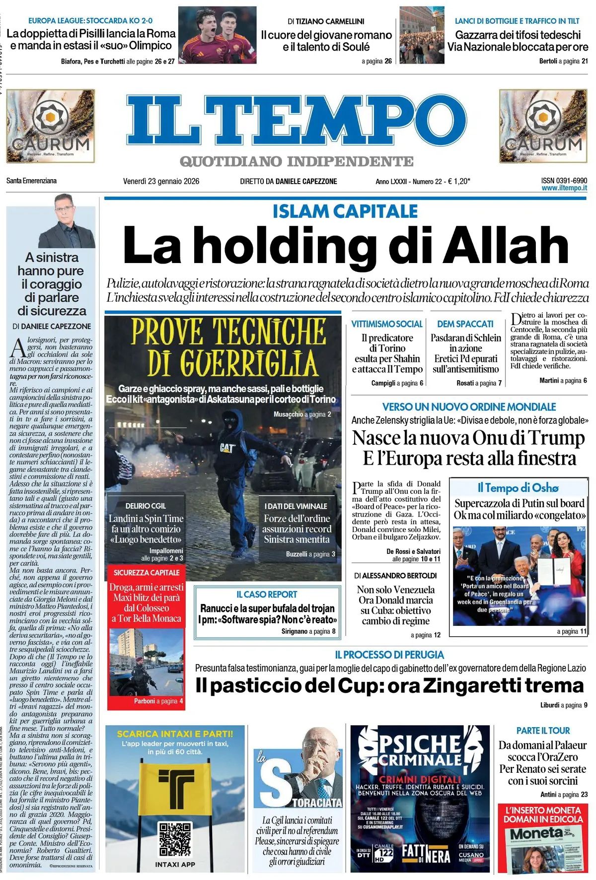 Il Tempo, prima pagina