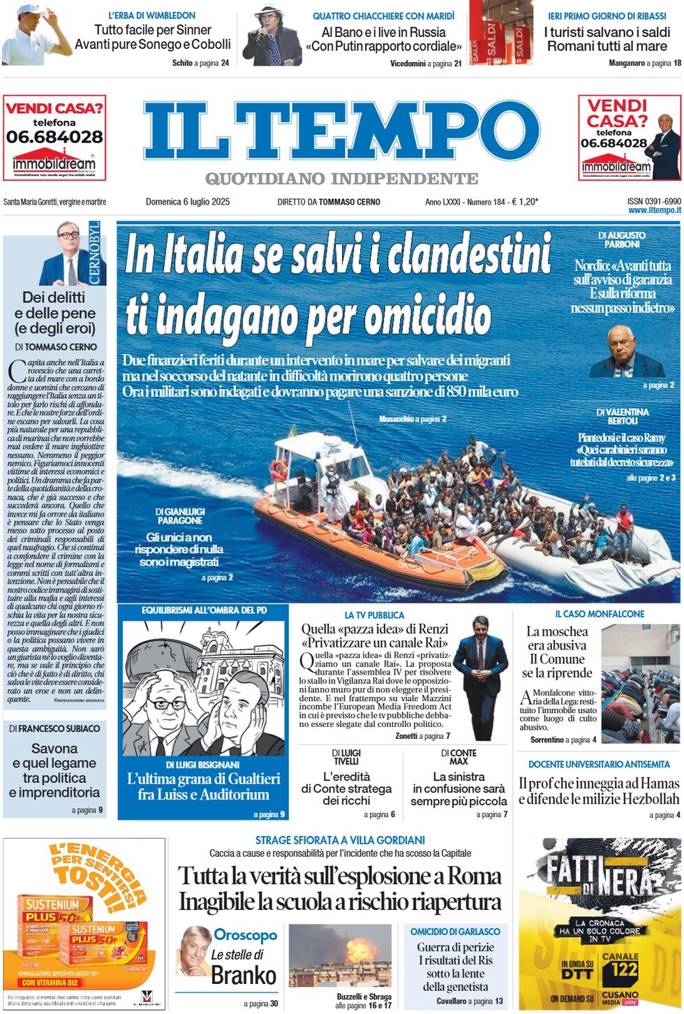 Il Tempo, prima pagina