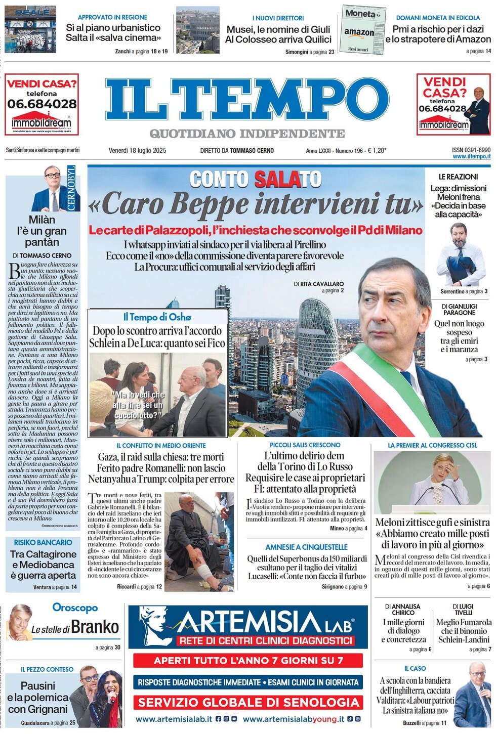 Il Tempo, prima pagina