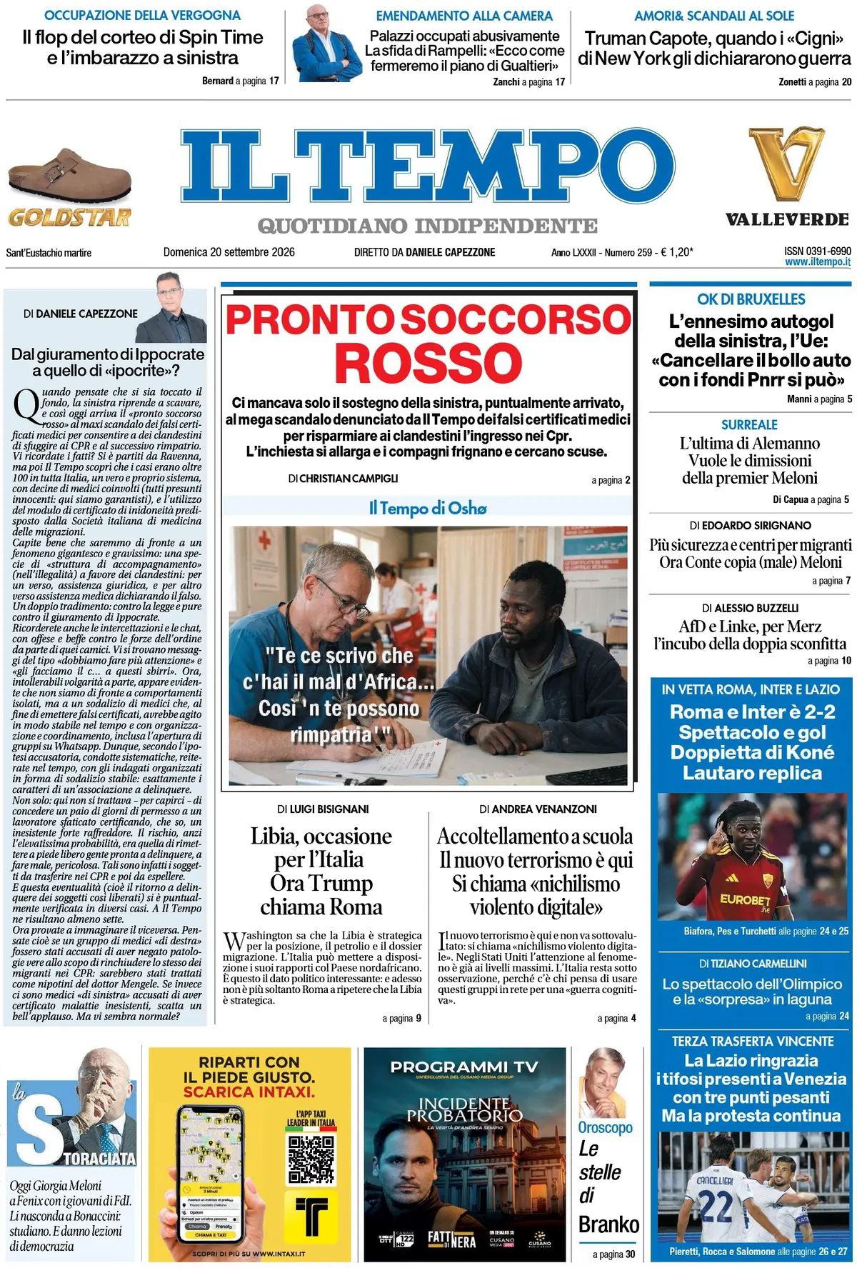 Il Tempo, prima pagina
