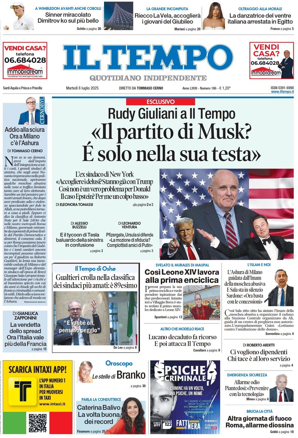 Il Tempo, prima pagina