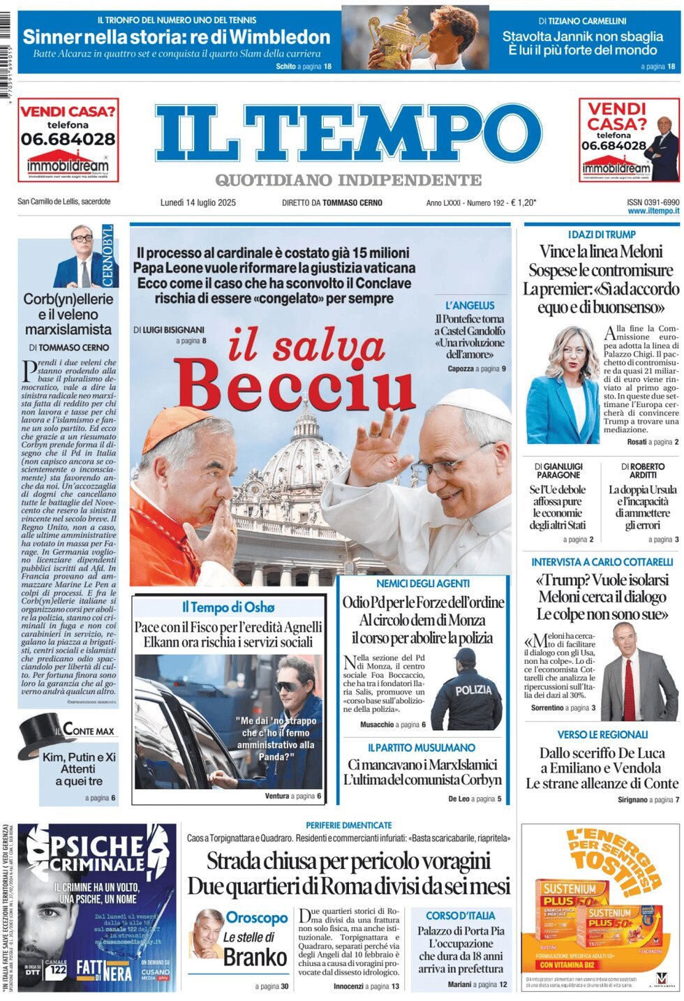 Il Tempo, prima pagina