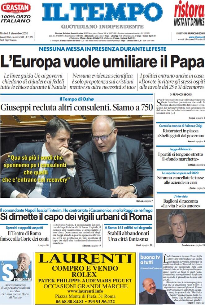 Il Tempo, prima pagina
