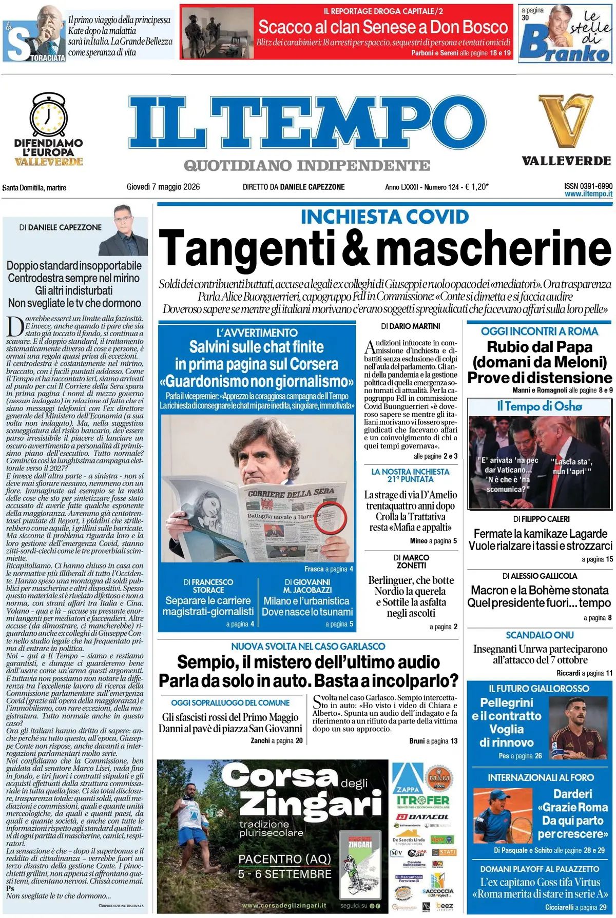 Il Tempo, prima pagina