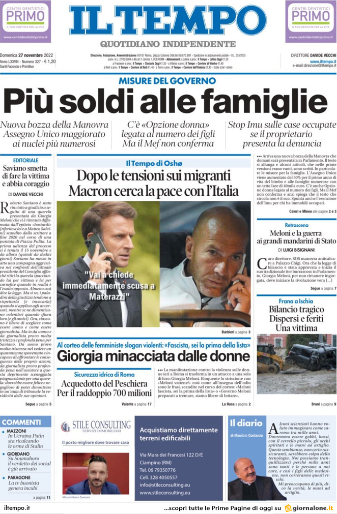 Il Tempo, prima pagina