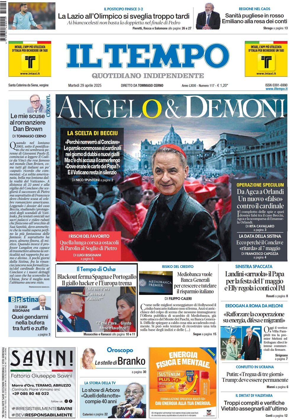 Il Tempo, prima pagina